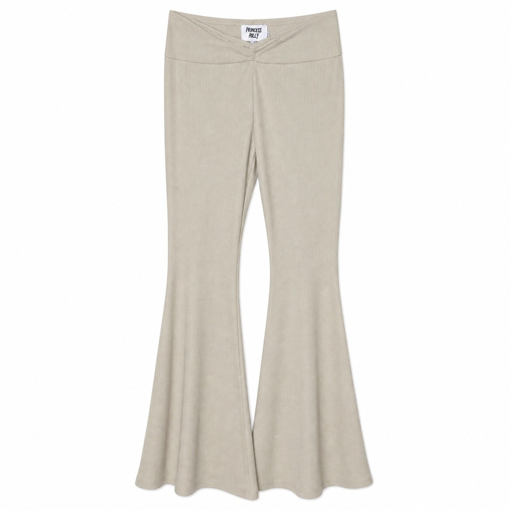 Princess Polly V Front Flare Pants Cream Ribbed Y2K Lounge Size 4